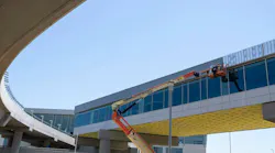 Construction continues on the new pedestrian walkway at Sacramento International Airport on Wednesday, June 17, 2026. Two road closures will be in place this fall during construction of the pedestrian walkway.