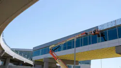 Construction continues on the new pedestrian walkway at Sacramento International Airport on Wednesday, June 17, 2026. Two road closures will be in place this fall during construction of the pedestrian walkway.