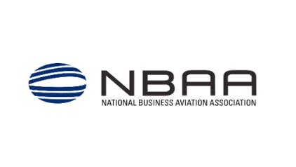 A logo with a blue sphere and text that reads: National Business Aviation Association NBAA