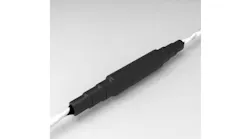 A black piece covering parts of a white wire