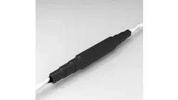 A black piece covering parts of a white wire