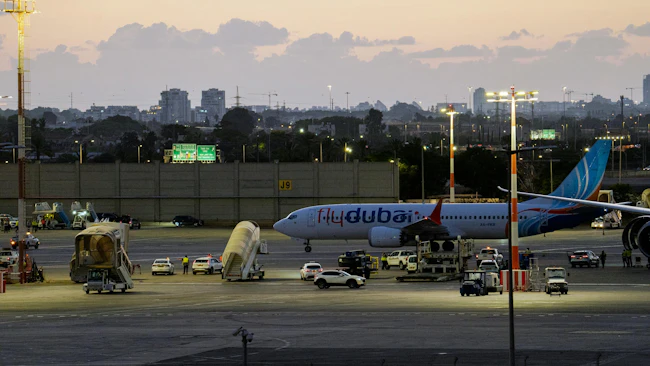 A plane carrying passengers from an earlier FlyDubai flight that was diverted to Saudi Arabia arrives at Ben Gurion Airport on Wednesday, Sept. 30, 2026, in Tzafria, Israel.