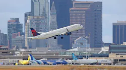 A Delta Airlines plane takes off at Boston's Logan International Airport.