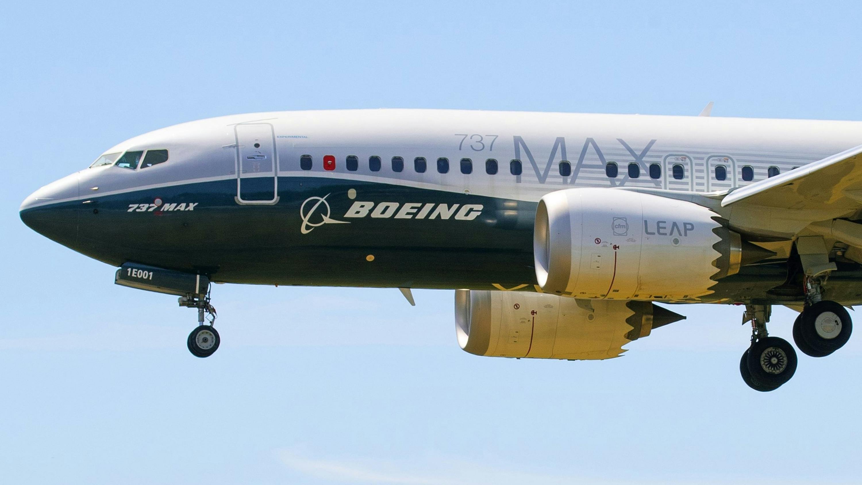 A Boeing 737 MAX-7 lands at Boeing Field in Seattle after a test flight on June 29, 2020.