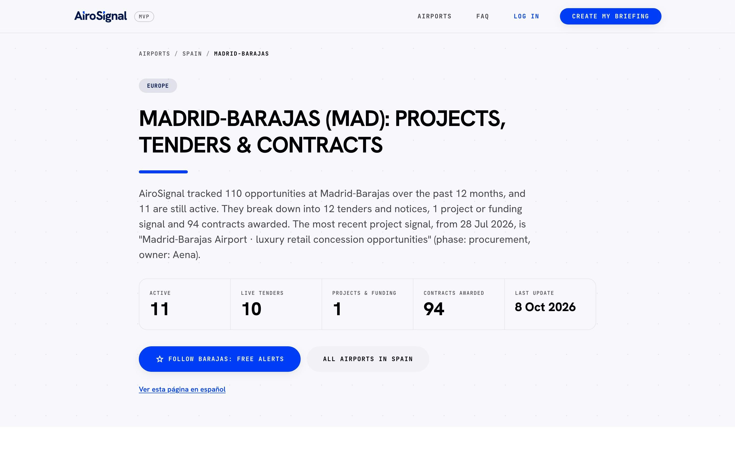 Airport page: Madrid-Barajas projects, tenders and contracts