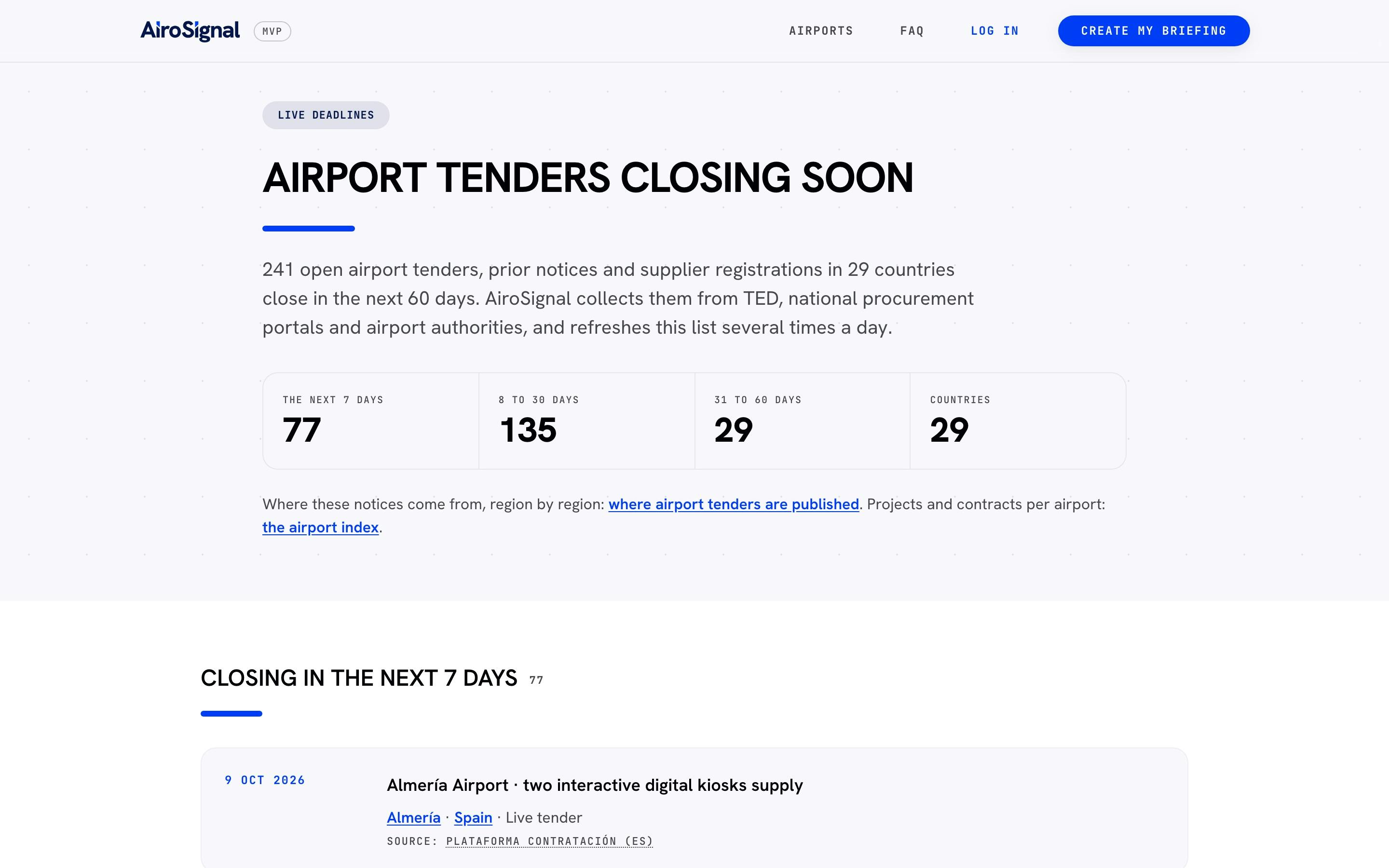 Airport tenders closing in the next 60 days