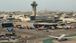 Southwest Airlines Co. Boeing 737 jets sit parked at Terminal 1 at Los Angeles International Airport (LAX) in Los Angeles, California on March 28, 2025.