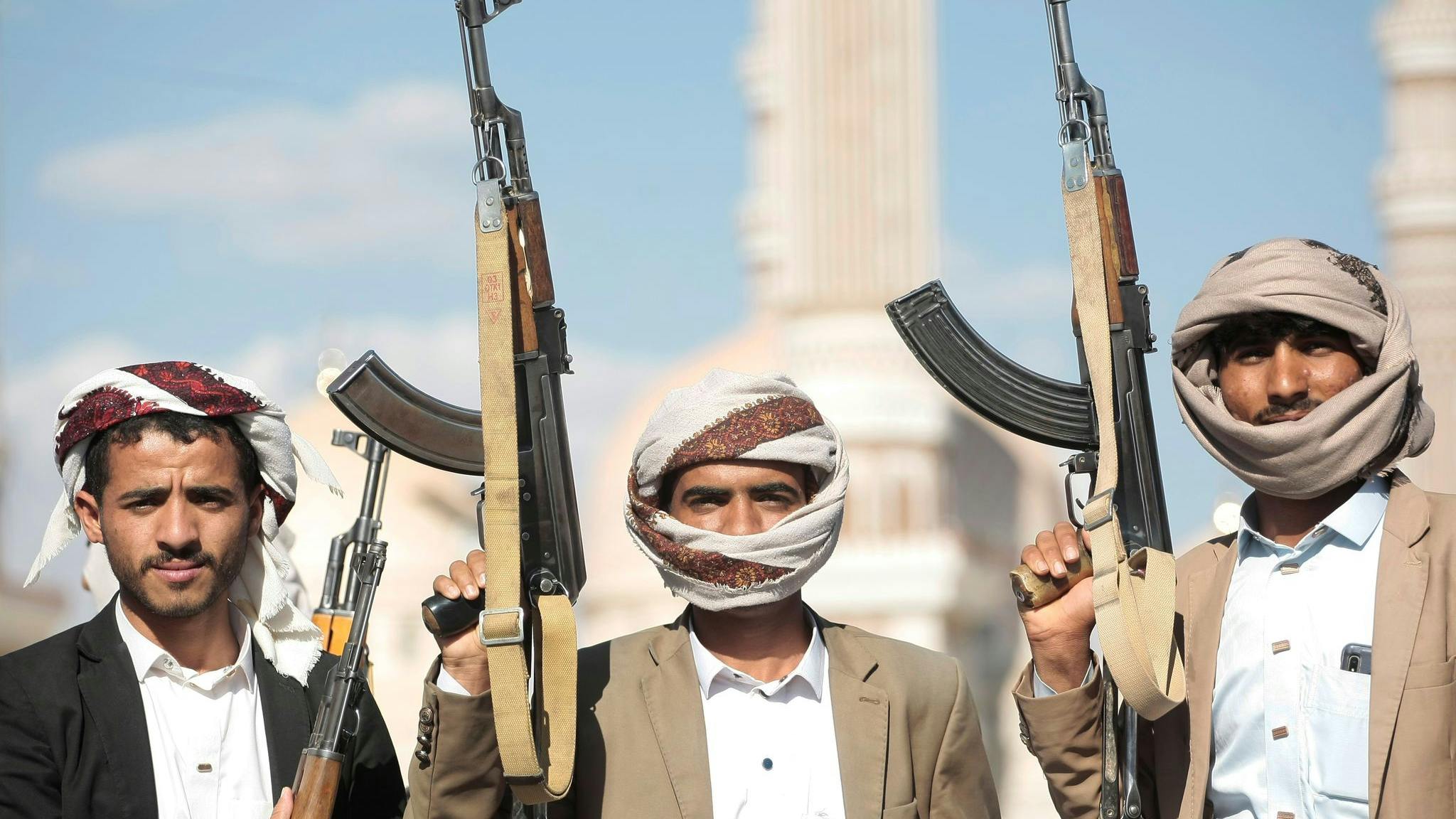 Armed rebels of the Iran-backed Houthi militia take part in a demonstration against the USA and Israel and solidarity with Palestinians people at Gaza Strip. (Osamah Yahya/dpa/TNS)