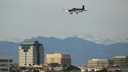 A flight training plane comes in to land at Centennial Airport on Dec. 20, 2022, in Englewood, Colorado.