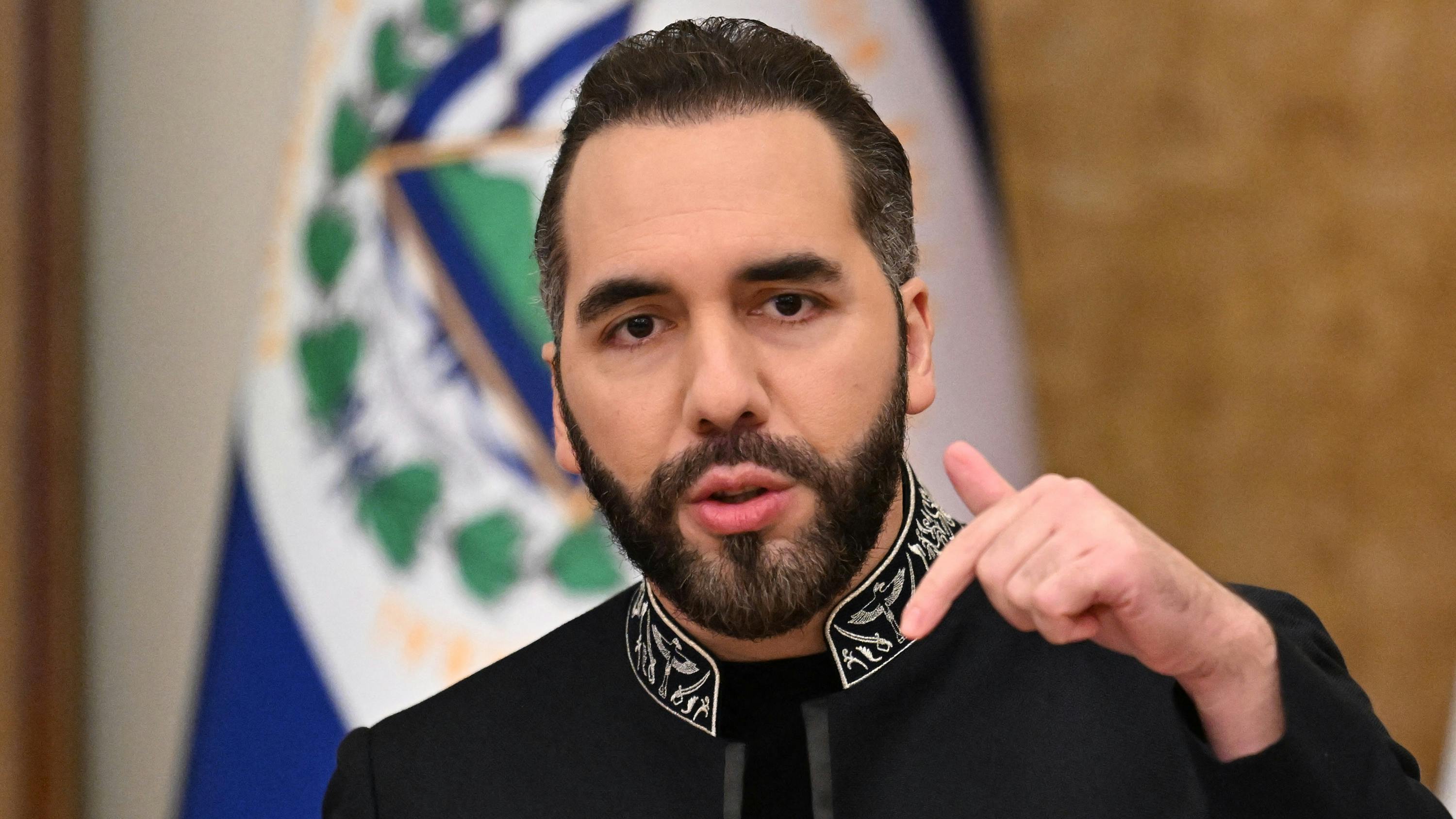 El Salvador's President Nayib Bukele speaks during a news conference at the Presidential Palace in San Salvador on Oct. 16, 2026.