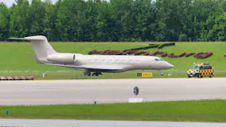 Kim Kardashian's private jet with the registration N1980K arrives at Hamburg Airport.