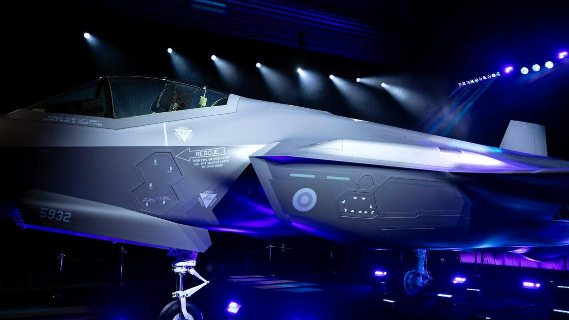 A F-35 Lightning II jet, the first to be given to Finland, is seen during a ceremony on Tuesday, Dec. 16, 2025, at the Lockheed Martin production in Fort Worth.